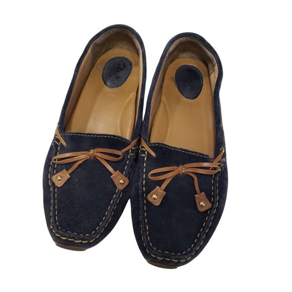 Clarks Women's Navy Suede Leather Slip on, Size 9 M - Picture 1 of 6